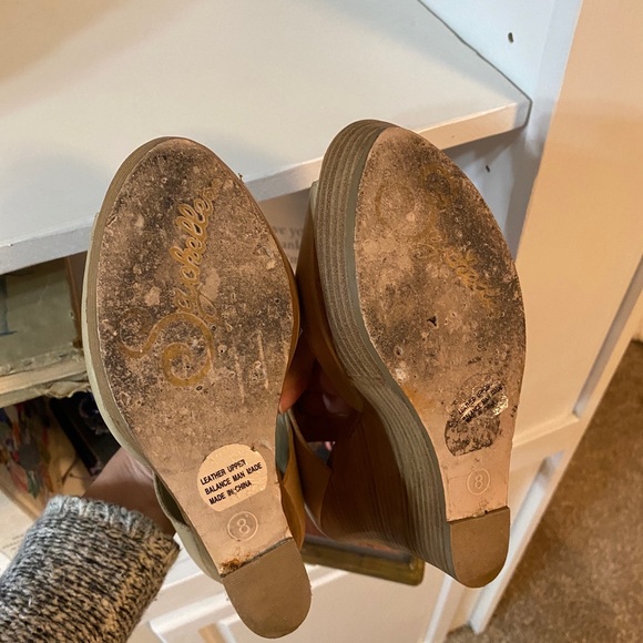 Seychelles beige leather platform Wedge sandals 8 - Picture 7 of 7